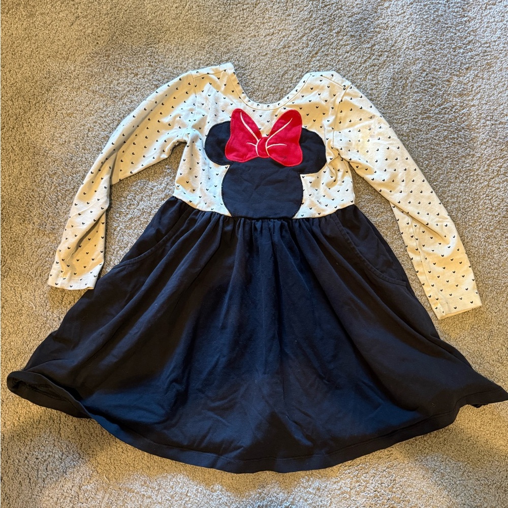 Hanna Andersson Disney Minnie Mouse skater Dress - Black and White with Red Bow